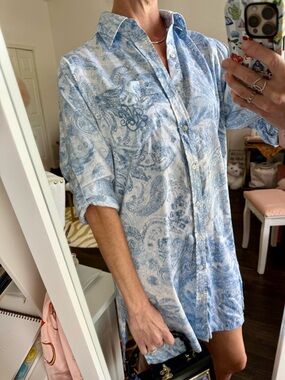 Lauren Ralph Lauren Blue Paisley Shirt Dress Cover Up Coastal Chic Tunic Small